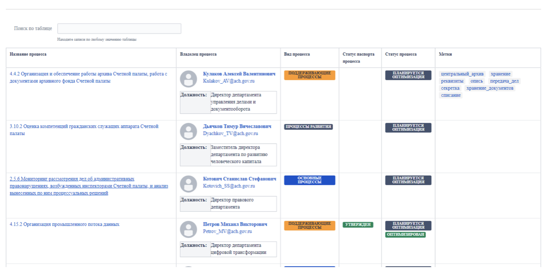 Рис. 8. Скриншот процессного портала
